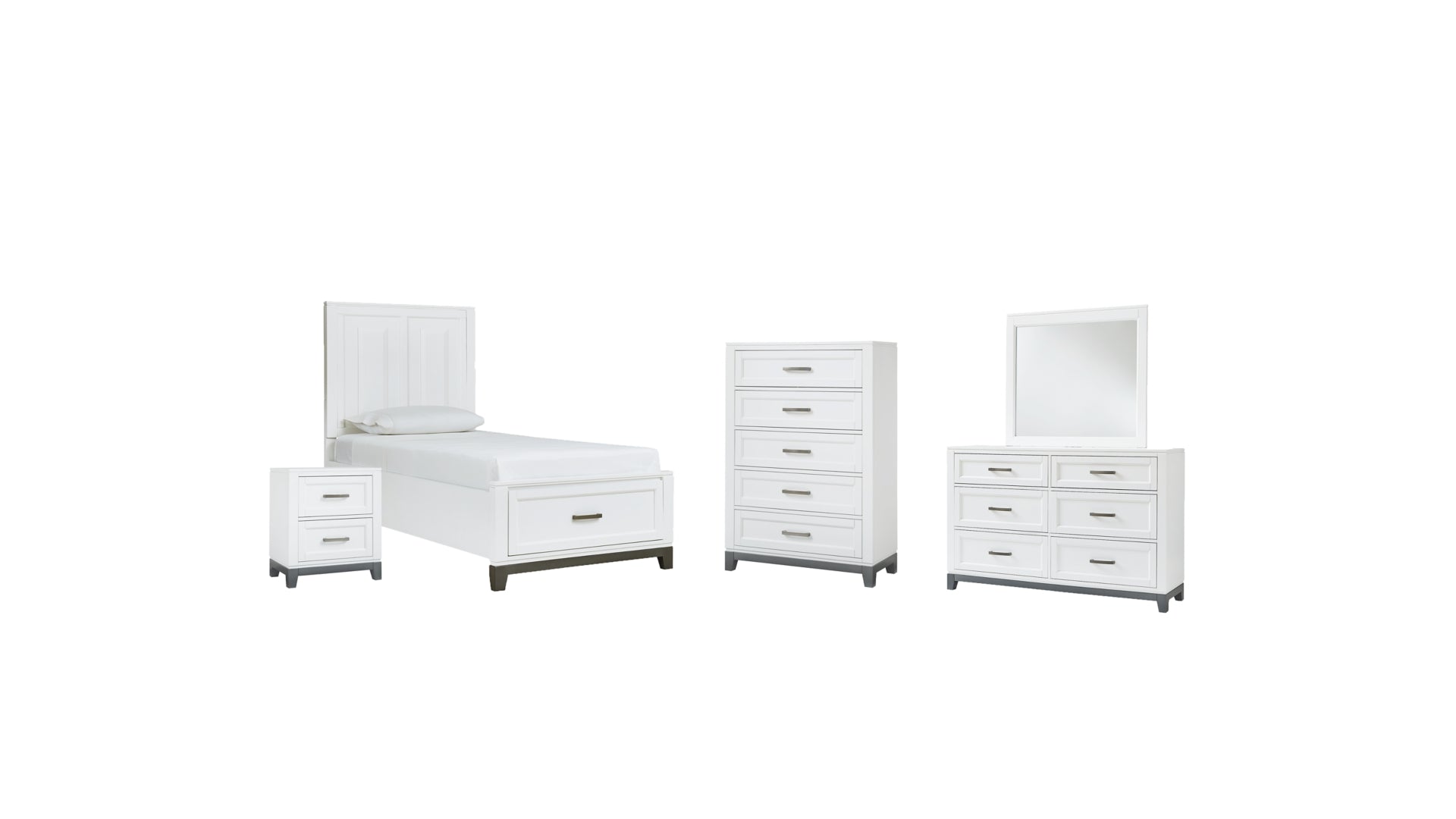 Brynburg Twin Panel Bed with Mirrored Dresser, Chest and Nightstand