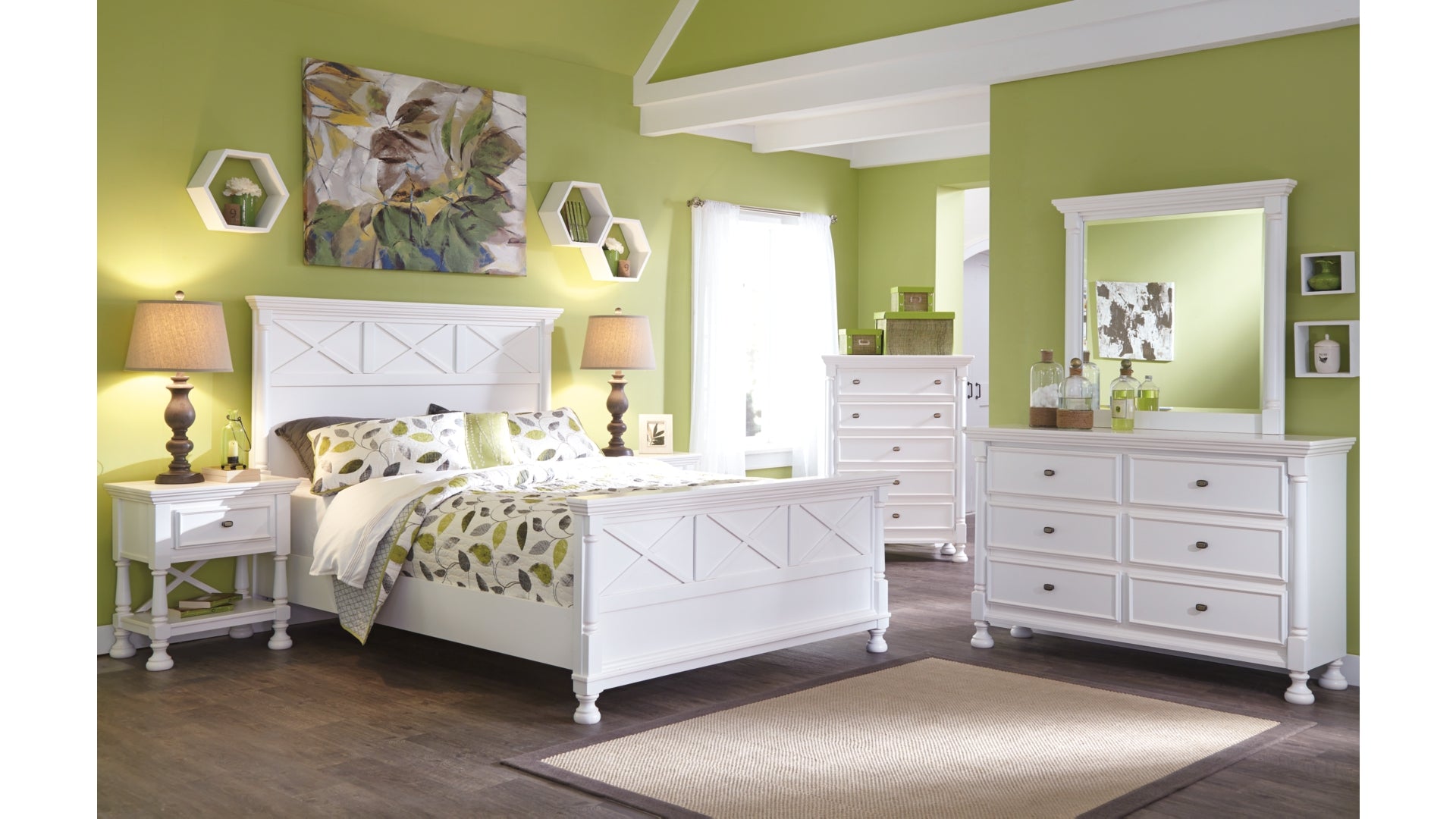 Kaslyn Queen Panel Bed with Mirrored Dresser and Chest