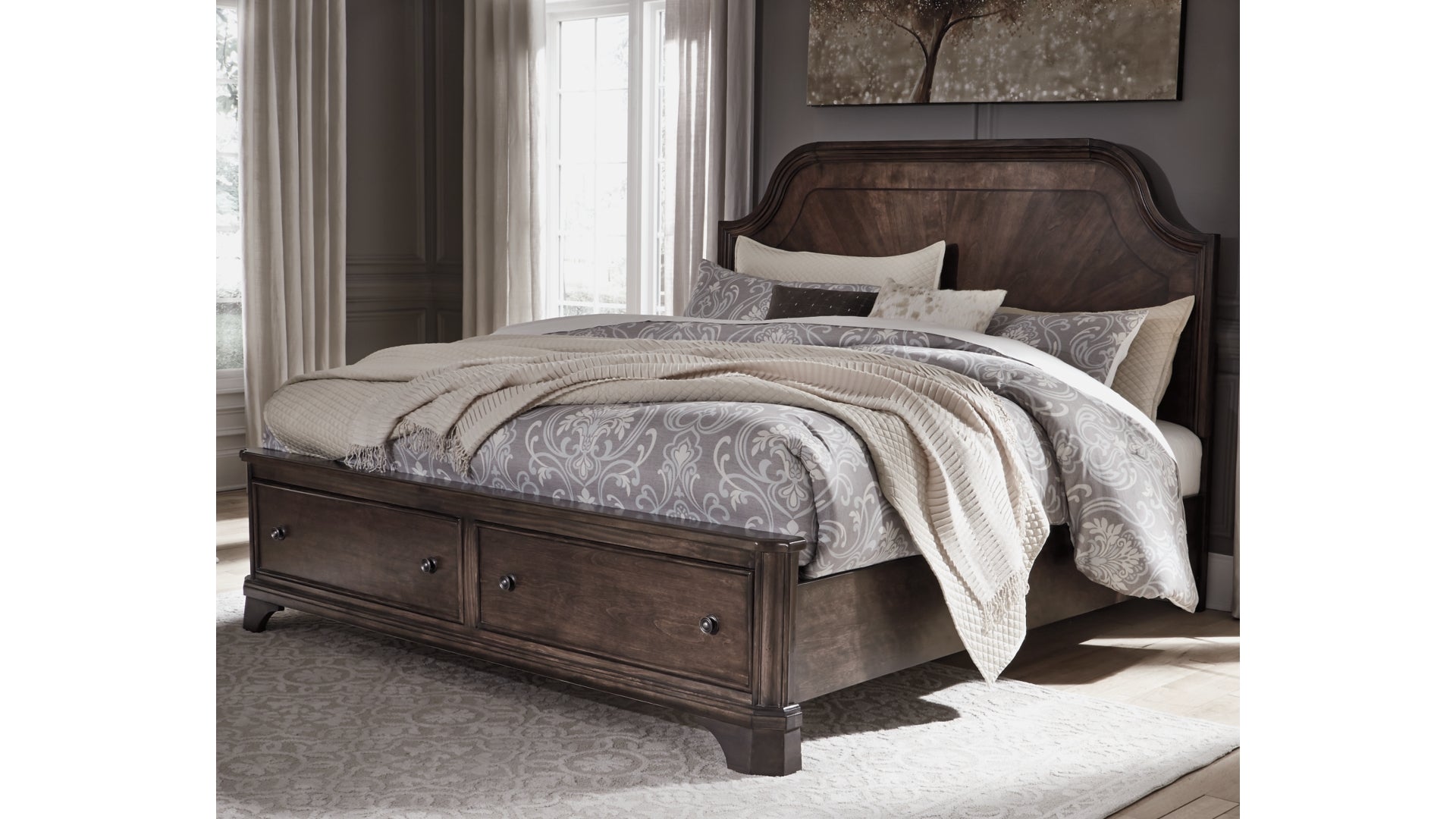 Adinton King Panel Bed with 2 Storage Drawers with Dresser