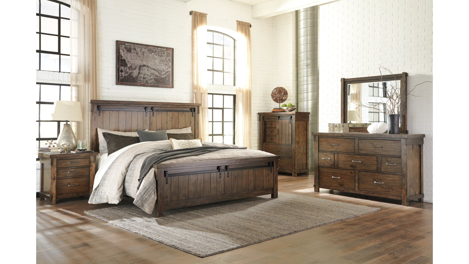 Lakeleigh Queen Panel Bed with Mirrored Dresser, Chest and Nightstand